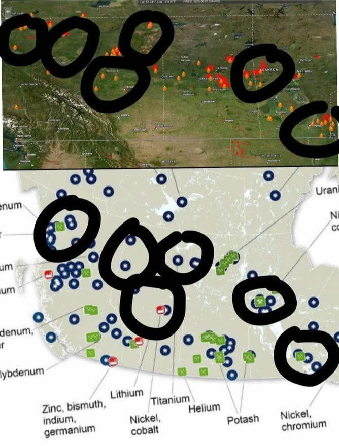 WELL HOLY FUCK...
...WOULD YOU LOOK AT THIS:

(Taken from Facebook)

By: Tasha Tuesday

🔥Fire, Bill 5, and the Resource Grab on Treaty Land🔥

Look closely at these two maps below:

One shows wildfires sweeping across Alberta, Saskatchewan, and Manitoba, many marked