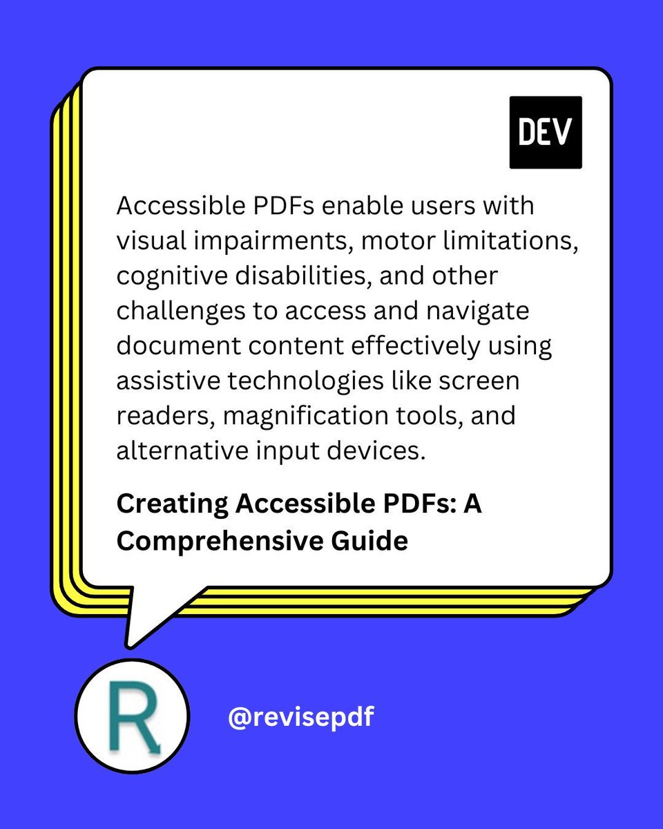 ThePracticalDev's tweet image. Learn how to make your PDFs accessible to everyone. This guide covers key principles, techniques, and best practices for creating inclusive documents, from structure and alt text to testing and verification. #Accessibility #PDF #WebDevelopers

Full post: dev.to/revisepdf/crea…