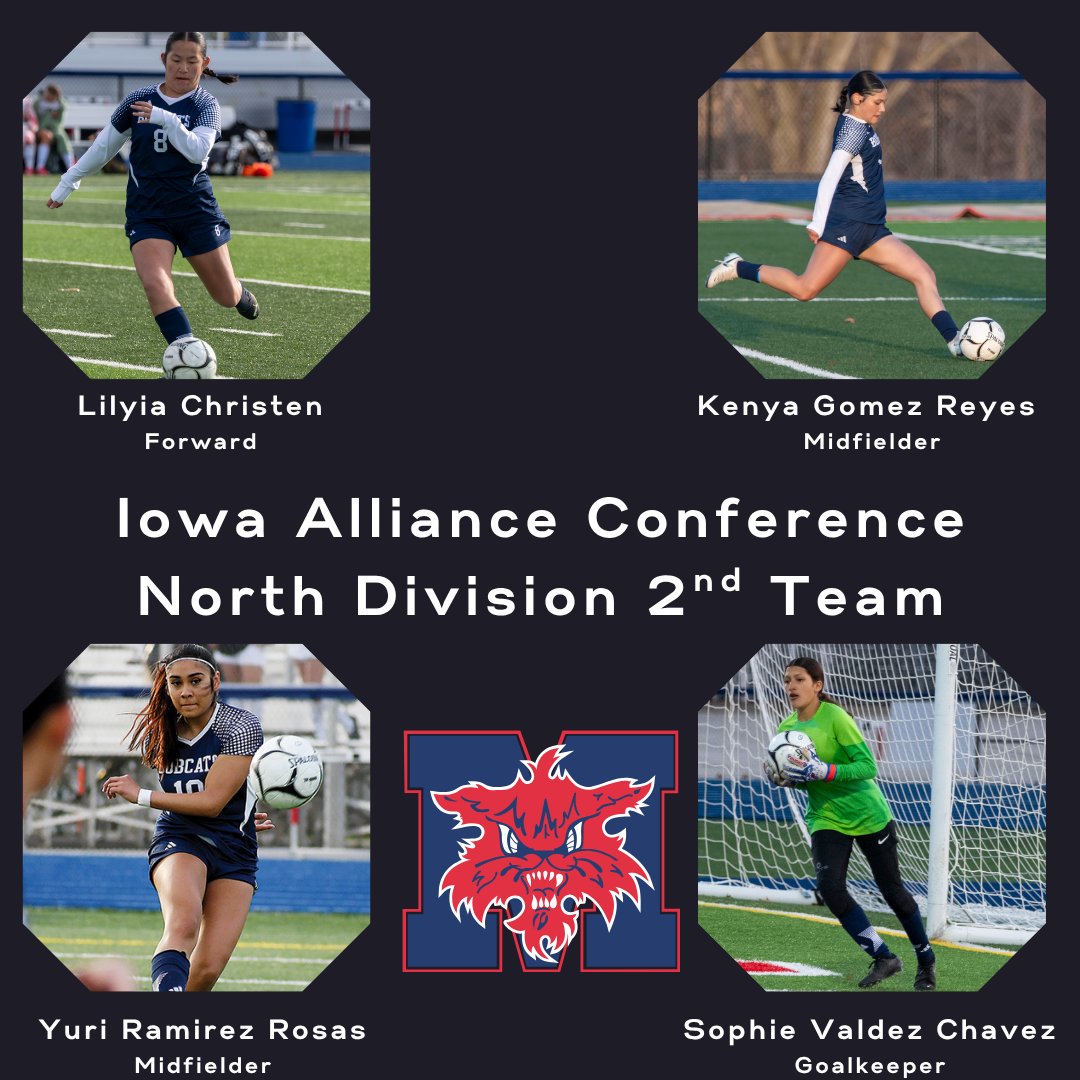 🎉 Congratulations to our Marshalltown Bobcats who were named to the 2025 Iowa Alliance Conference North Division Girls Soccer Second Team! 🐾

Junior Lilyia Christen
Senior Kenya Gomez Reyes
Senior Yuri Ramirez Rosas
Sophomore Sophie Valdez Chavez
#iahssoc