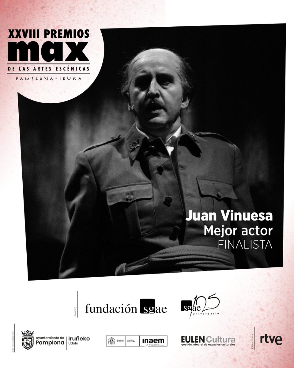 Premios Max (@premiosmax) on Twitter photo <a href="/CiaPagans/">CiaPagans</a> <a href="/firatarrega/">FiraTàrrega</a> <a href="/kukaidantza/">Kukai Dantza</a> <a href="/sgaeactualidad/">SGAE</a> <a href="/SGAEAAEE/">SGAE Artes Escénicas</a> <a href="/Pamplonacultura/">Pamplona es cultura</a> <a href="/TeatroGayarre/">Teatro Gayarre</a> <a href="/GuyNader/">Guy Nader</a> <a href="/PatriGuerreroGR/">Patricia Guerrero</a> <a href="/sarajimenezdanz/">Sara Jiménez Danza</a> <a href="/INAEM_Cultura/">INAEM</a> <a href="/balletnacional/">Ballet Nacional de España</a> <a href="/CiaManuelLinan/">Manuel Liñan</a> <a href="/agata_roca/">Àgata Roca</a> <a href="/teatrelliure/">Teatre Lliure</a> <a href="/AitziGarmendia/">Aitziber Garmendia</a> <a href="/TanttakaT/">Tanttaka Teatroa</a> 🏆 Finalistas a Mejor actor | XVIII Premios Max – Pamplona - Iruña 🍎
🍎 Ahmed Younoussi – '14.4'
🍎 Enric Auquer – 'El día del Watusi'
🍎 Juan Vinuesa – '1936' <a href="/CiaPagans/">CiaPagans</a> <a href="/firatarrega/">FiraTàrrega</a> <a href="/kukaidantza/">Kukai Dantza</a> <a href="/sgaeactualidad/">SGAE</a> <a href="/SGAEAAEE/">SGAE Artes Escénicas</a> <a href="/Pamplonacultura/">Pamplona es cultura</a> <a href="/TeatroGayarre/">Teatro Gayarre</a> <a href="/GuyNader/">Guy Nader</a> <a href="/PatriGuerreroGR/">Patricia Guerrero</a> <a href="/sarajimenezdanz/">Sara Jiménez Danza</a> <a href="/INAEM_Cultura/">INAEM</a> <a href="/balletnacional/">Ballet Nacional de España</a> <a href="/CiaManuelLinan/">Manuel Liñan</a> <a href="/agata_roca/">Àgata Roca</a> <a href="/teatrelliure/">Teatre Lliure</a> <a href="/AitziGarmendia/">Aitziber Garmendia</a> <a href="/TanttakaT/">Tanttaka Teatroa</a> 🏆 Finalistas a Mejor actor | XVIII Premios Max – Pamplona - Iruña 🍎
🍎 Ahmed Younoussi – '14.4'
🍎 Enric Auquer – 'El día del Watusi'
🍎 Juan Vinuesa – '1936'