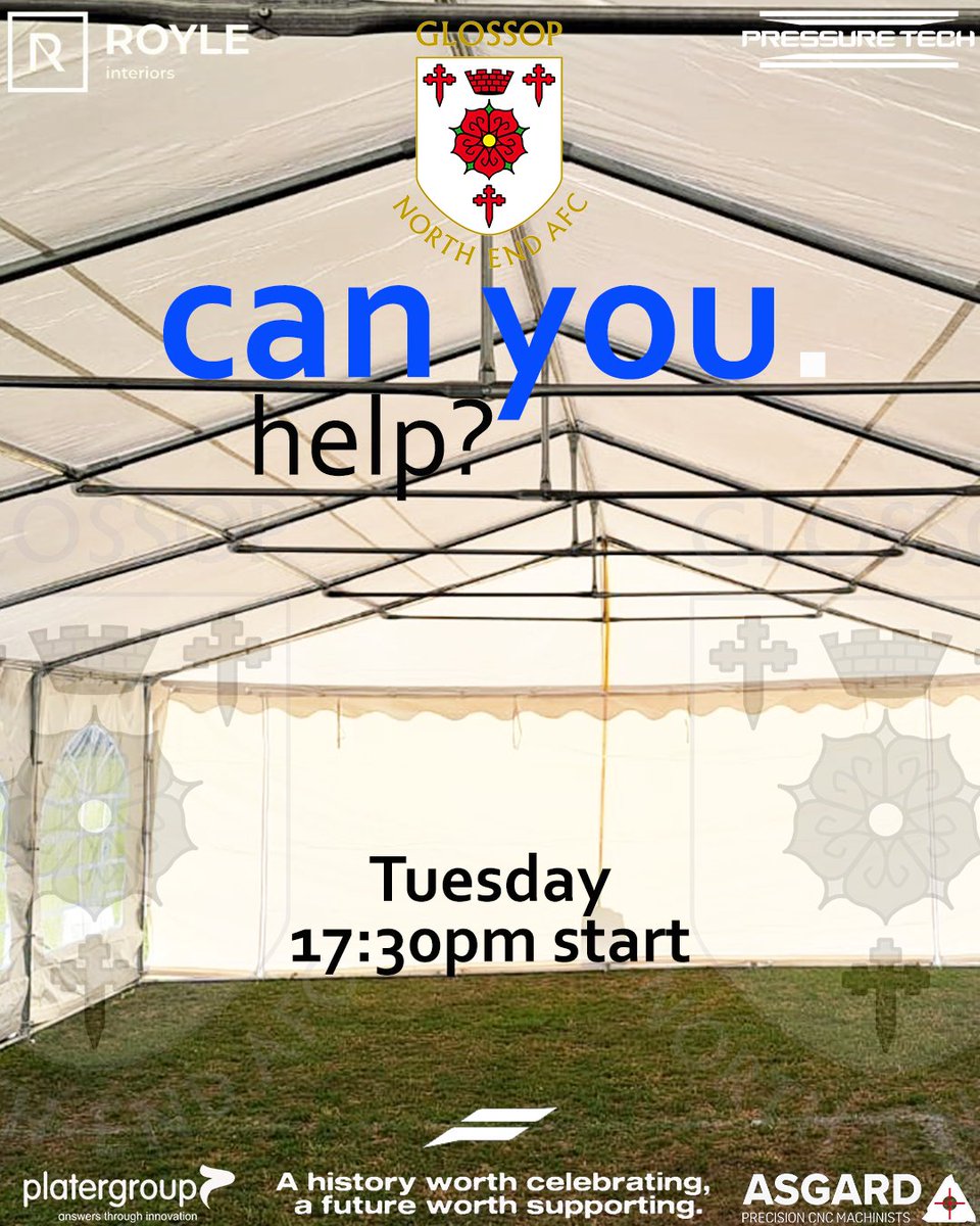𝗛𝗲𝗹𝗽 𝗥𝗲𝗾𝘂𝗲𝘀𝘁𝗲𝗱
After high winds &amp; bad weather last Sunday morning, it was deemed that we did not have enough volunteers to safely take down the marquees at the ground 

We're having a 2nd attempt this Tuesday from 5:30pm. Can you help us with this important task