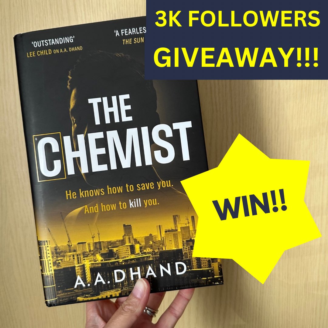 🚨 #GIVEAWAY 🚨

To celebrate reaching 3K on Insta, let’s giveaway a copy of #TheChemist by <a href="/aadhand/">A.A.Dhand</a>

To enter:
⭐️Follow me
⭐️Like 
⭐️Retweet

🤞Good Luck!

UK only, ends 11/6. Enter here &amp; on Insta for more chances! 

Insta: @SomethingAboutBooks23

#bookgiveaway #booktwitter