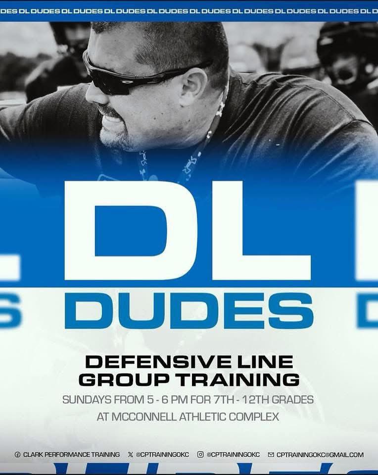 CoachBradClark's tweet image. Multiple chances to get better today with @cptrainingokc 

Speed School 1st-6th 12:45-1:45; 7th-12th 1:45-2:45

DL DUDES 7th-12th 5:00-6:00pm

All located at McConnells Sports Complex Choctaw