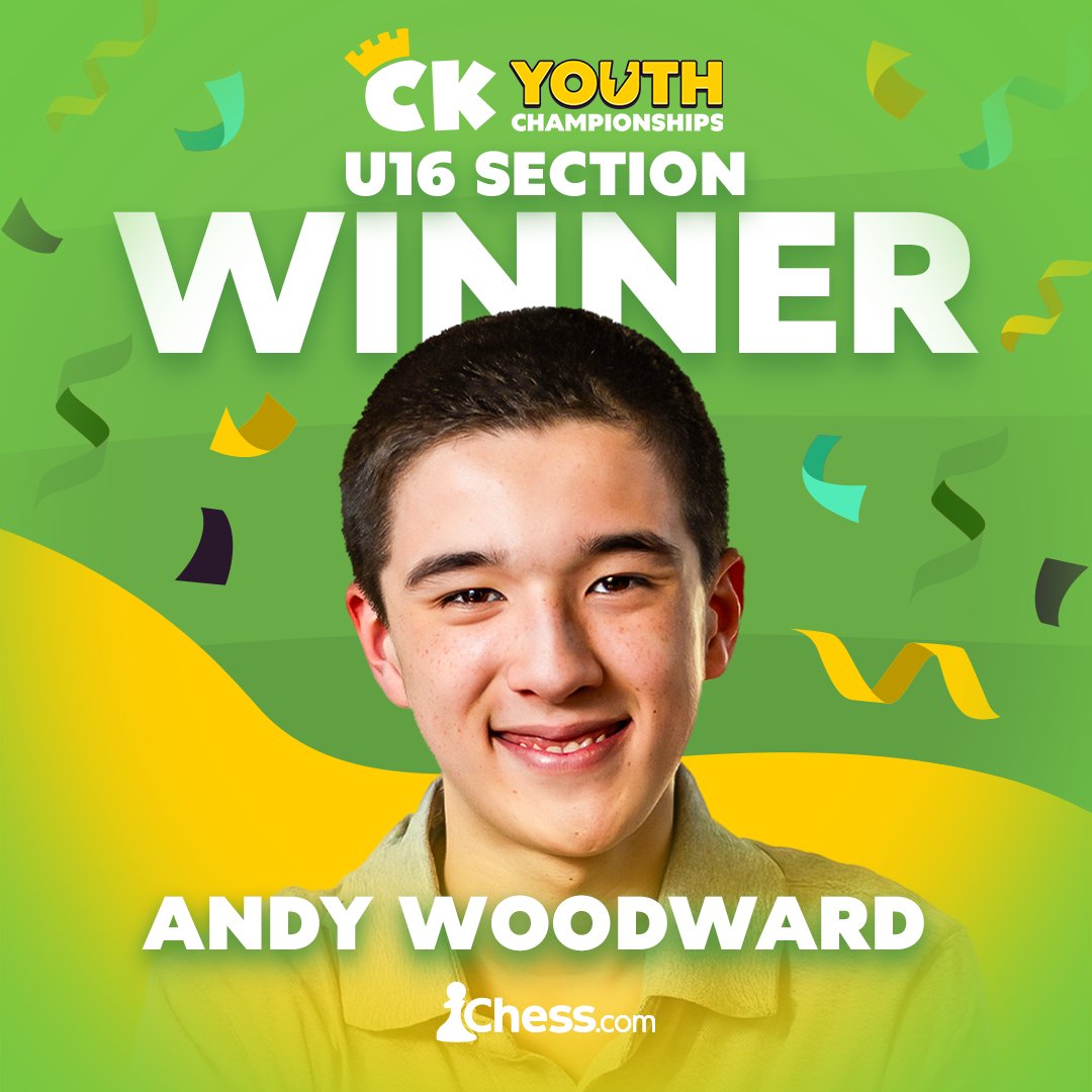 Andy Woodward wins the Chesskid Youth Championship U16! 🏆

An unbelievable run clinches the event for the young GM! Congrats Andy 🎉