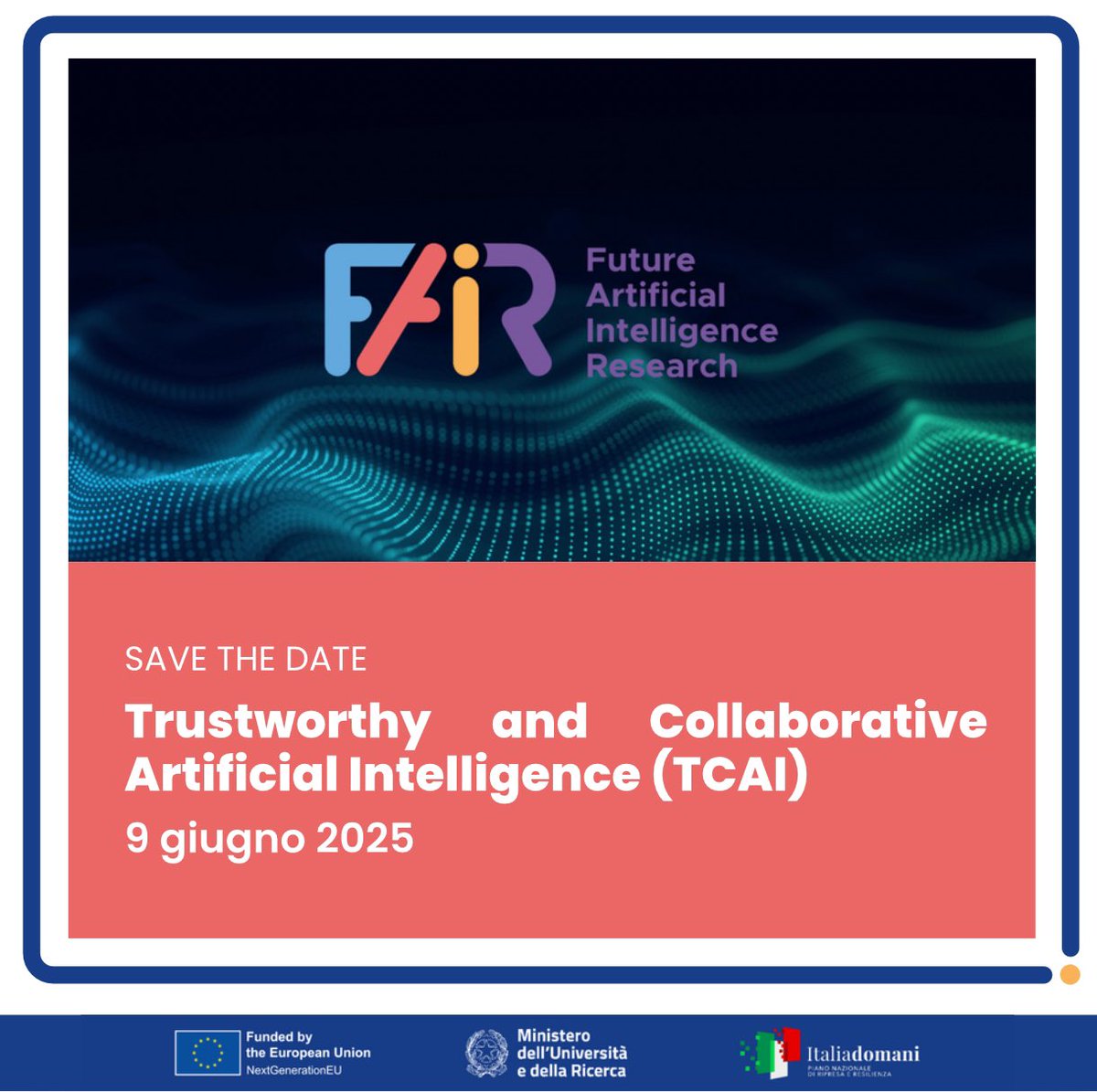 📌 TCAI nella conferenza HHAI2025 📌 
Come costruire un'IA davvero affidabile e collaborativa? Il 9/6 a Pisa, il workshop TCAI con Bruno Lepri esplora etica, trasparenza e co-creazione uomo–IA.
Un evento targato FAIR Spoke 1 &amp; 2, all'interno del TP3.
👉 fondazione-fair.it/evento/worksho…