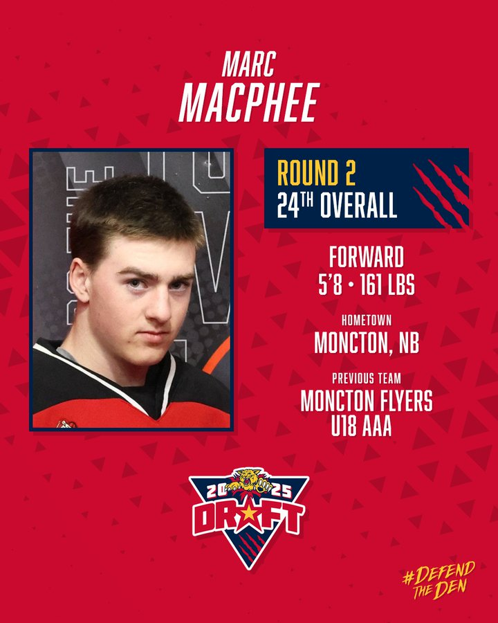 Congratulations Marc MacPhee on being picked #24 by his hometown <a href="/monctonwildcats/">Moncton Wildcats</a>!