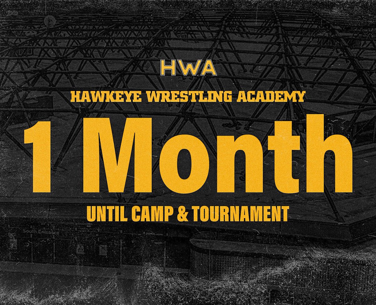 We are just 1 month away from this year’s HWA Wrestling Camp &amp; Summer Classic Wrestling Tournament! Our camp is almost full, so don’t wait to sign up! 

Date: July 7th - 9th (CAMP) July 10th (TOURNAMENT)

Location: Iowa City High School

Register today! 
hawkeye-wrestling-academy.com/camps