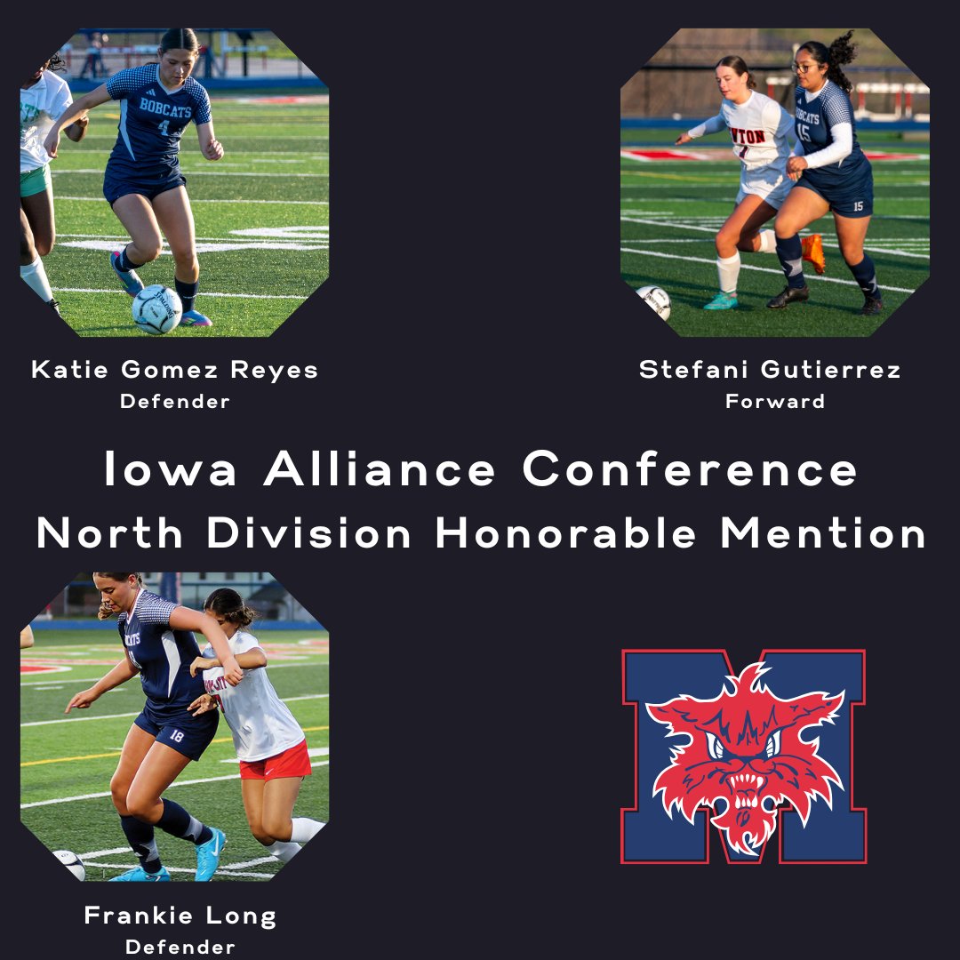 🎉 Congratulations to our Marshalltown Bobcats who earned 2025 Iowa Alliance Conference North Division Honorable Mention honors! 🐾

Freshman Katie Gomez Reyes
Senior Stefani Gutierrez
Sophomore Frankie Long
#iahssoc