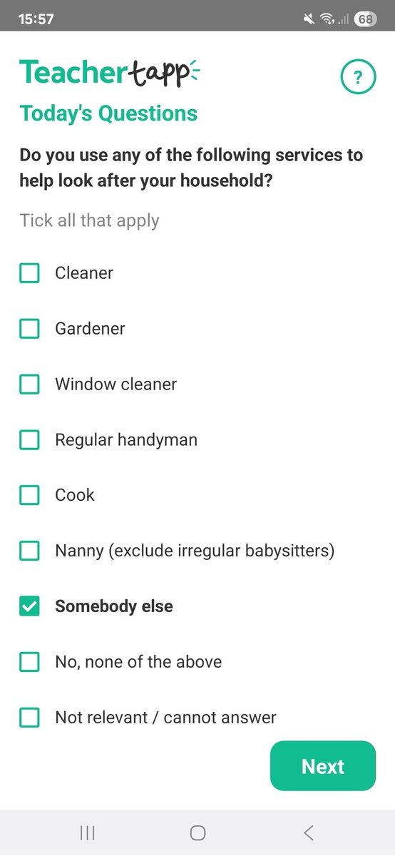 Allen Tsui (@tsuiallen) on Twitter photo Meanwhile today's <a href="/TeacherTapp/">Teacher Tapp</a> posed this as part of their #DailyPoll Does my wonderful wife count as my "somebody else"? Meanwhile today's <a href="/TeacherTapp/">Teacher Tapp</a> posed this as part of their #DailyPoll Does my wonderful wife count as my "somebody else"?