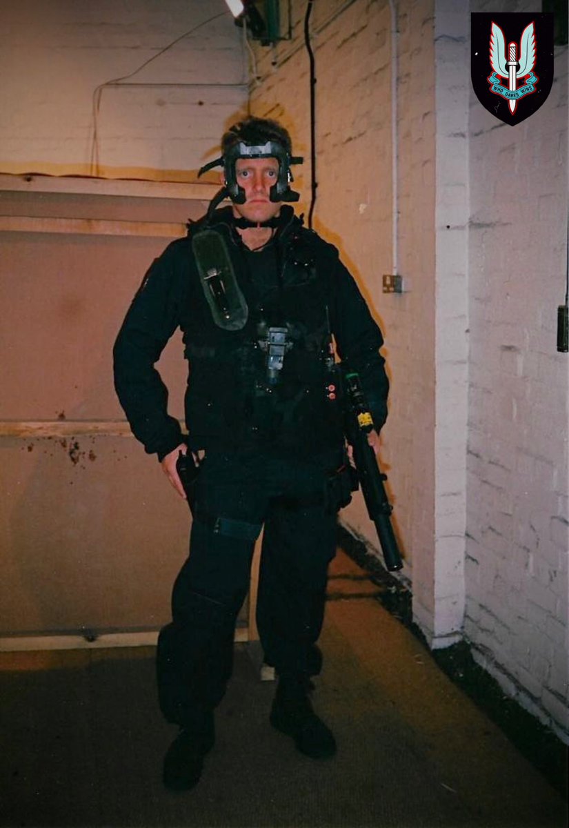 During CT training, fully kitted in black.
The pistol often outperformed the rifle in close-quarter work. 
When B Sqn got scrambled for Iraq in late ’91, we’d been months on CT duty—ready for hostages, not heat. Urban sharp, desert soft. A hard lesson in adaptation. #whodareswins