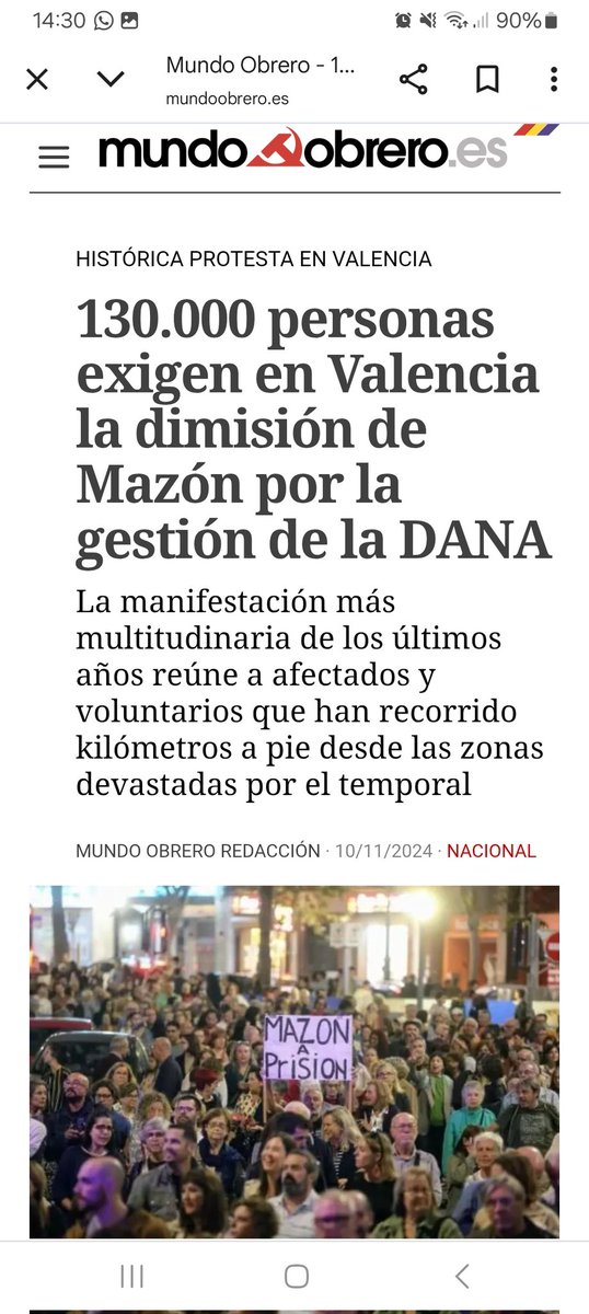 areablancas's tweet photo. 130.000 asistentes en la primera manifestación en Valencia para pedir la dimisión de Mazón. Una manifestacion contra un presidente autonómico. Hoy fueron 50.000 a la manifestacion para exigir la dimisión del gobierno. Pero el PP dirá que fue un éxito. #MafiaODemocracia https://t.co/U9kPfiGDwK