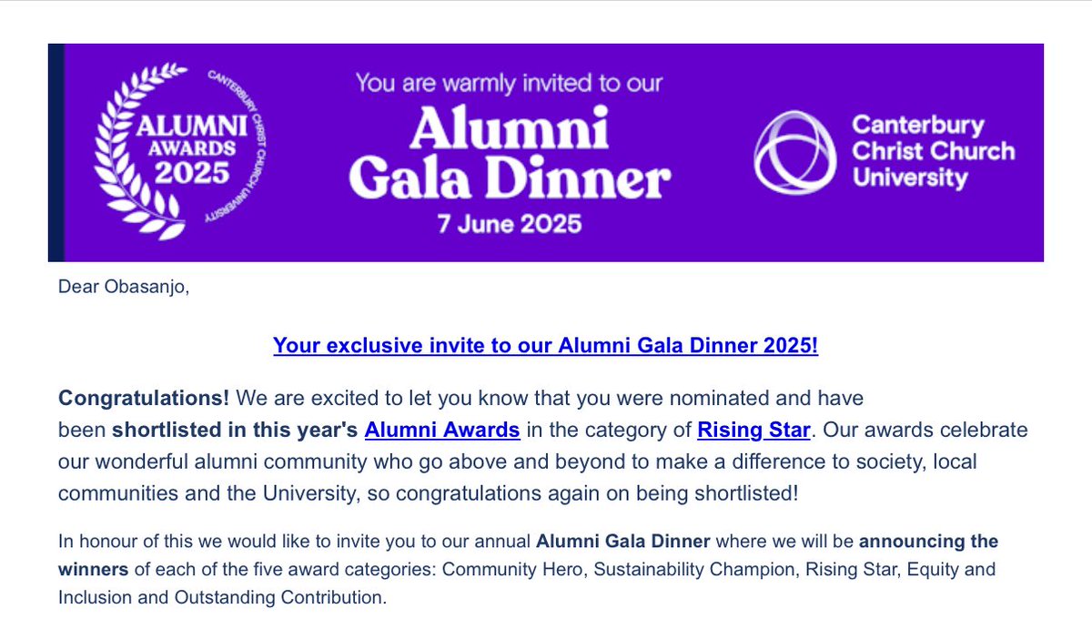 drobax1's tweet photo. Yesterday, I had the privilege of attending the #CCCU Alumni Gala Dinner, not only as an alumnus and contributor to the #Future initiative, but also as a finalist in the Rising Star award category.

While I didn’t take the award home, being shortlisted speaks volumes about the growing recognition of my research on women’s health and its real-world impact.

I am deeply grateful to those who nominated me; your belief in my work is both humbling and motivating. This recognition encourages me to continue advancing research that makes a difference and documenting its impact.

#WomensHealth #GlobalHealth #PublicHealth #ResearchImpact #Gratitude #AcademicJourney