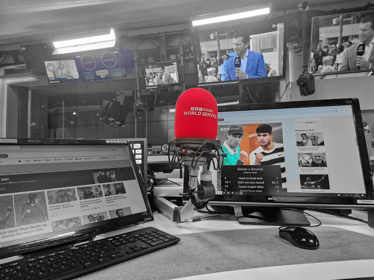 We go again... 🎾

1 v 2
Sinner v Alcaraz
Who'll be 👑 <a href="/rolandgarros/">Roland-Garros</a> champion?

Join me for commentary on #Sportsworld

From 13G <a href="/bbcworldservice/">BBC World Service</a> 📻

<a href="/BBCWSSport/">BBC World Service Sport</a>