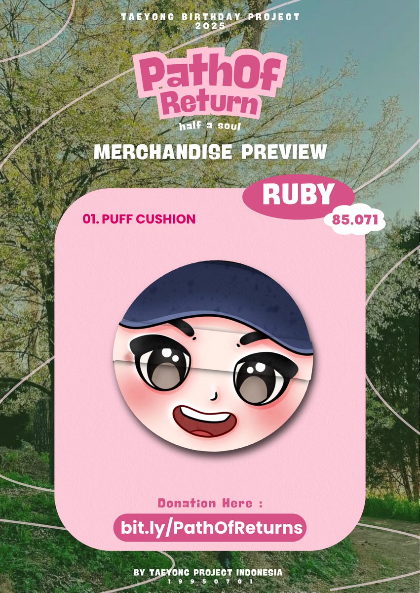 TaeyongProject's tweet photo. 2025 Lee Taeyong 30th Birthday Project
๐ค๏ธ Path of Return : Half a Soul ๐ค๏ธ
โPackage Preview
๐ Ruby
- Puff Cushion
- Acrylic Pin
- Air Freshner
- Pouch
IDR 85.071 / 8 USD
โผ๏ธ Deadline : 7 Juli
๐: https://t.co/0pjWHBw87q
#TAEYONG #ํ์ฉ #PathOfReturn https://t.co/k5LIrr3dox