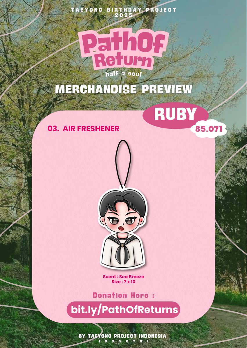 TaeyongProject's tweet photo. 2025 Lee Taeyong 30th Birthday Project
๐ค๏ธ Path of Return : Half a Soul ๐ค๏ธ
โPackage Preview
๐ Ruby
- Puff Cushion
- Acrylic Pin
- Air Freshner
- Pouch
IDR 85.071 / 8 USD
โผ๏ธ Deadline : 7 Juli
๐: https://t.co/0pjWHBw87q
#TAEYONG #ํ์ฉ #PathOfReturn https://t.co/k5LIrr3dox