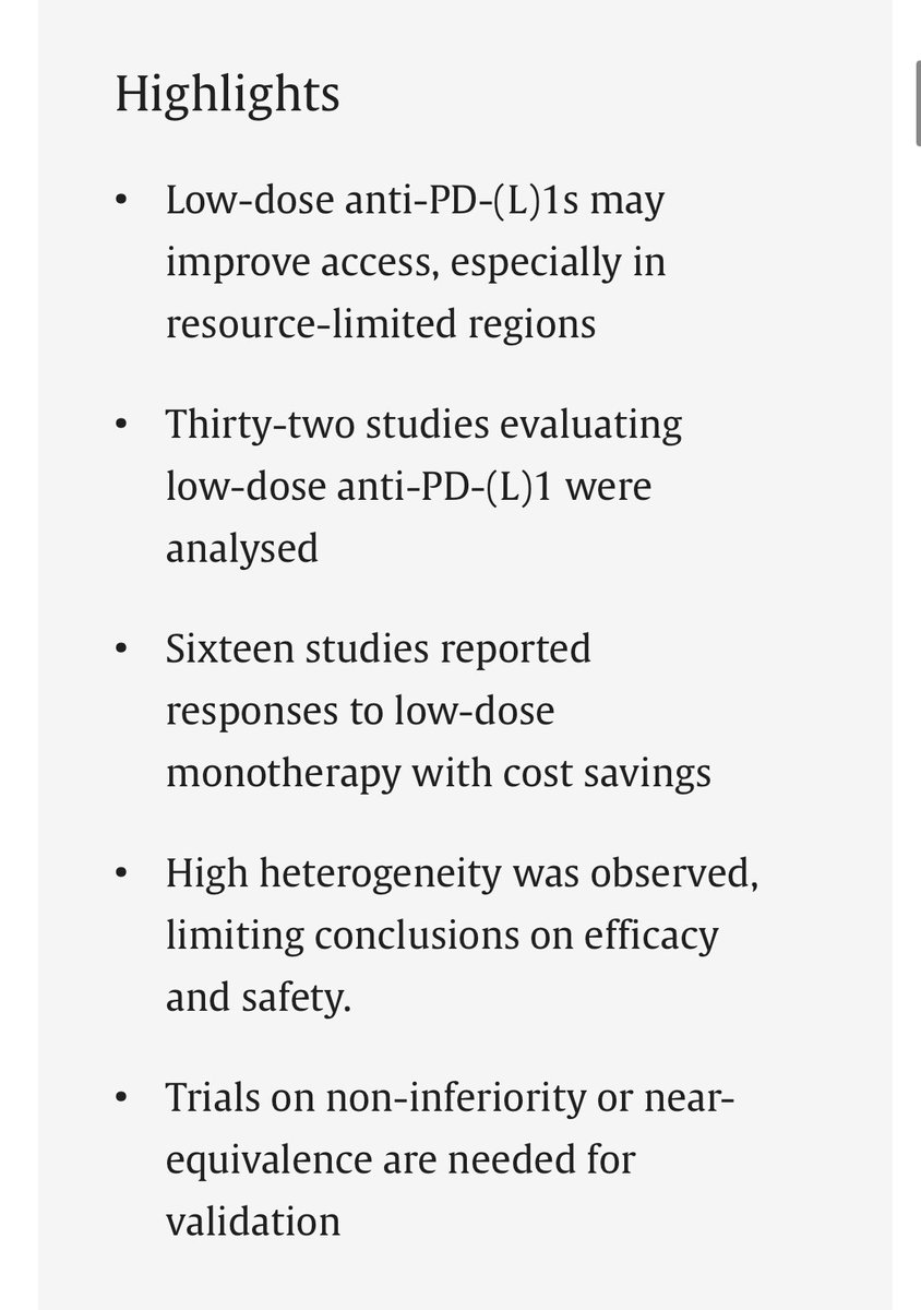 Emre Yekedüz (@yekeduz_emre) on Twitter photo 🌍💉 Expanding Access to Immunotherapy➡️ A new systematic review:
🔝Low-dose PD-(L)1 inhibitors may offer similar responses with ≥80% cost savings, especially in LMICs.
👎High study bias limits certainty.
🔍 Trials on non-inferiority urgently needed.
<a href="/darioT_/">Dario Trapani</a> <a href="/TeresaSAmaral/">Teresa Amaral, MD, PhD</a> 🌍💉 Expanding Access to Immunotherapy➡️ A new systematic review:
🔝Low-dose PD-(L)1 inhibitors may offer similar responses with ≥80% cost savings, especially in LMICs.
👎High study bias limits certainty.
🔍 Trials on non-inferiority urgently needed.
<a href="/darioT_/">Dario Trapani</a> <a href="/TeresaSAmaral/">Teresa Amaral, MD, PhD</a>