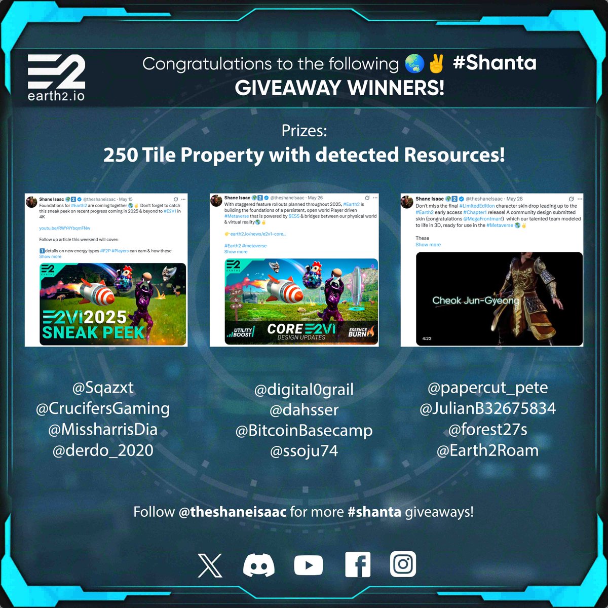theshaneisaac's tweet image. Congratulations to the latest #Earth2 land #giveaway winners! I've given away thousands of dollars worth of #Earth2 land, it's very easy to enter, just follow &amp;amp; retweet any of my eligible posts!

#Earth2 land can be used to mine $ESS, mine resources, launch #Cydroid raids, detect…