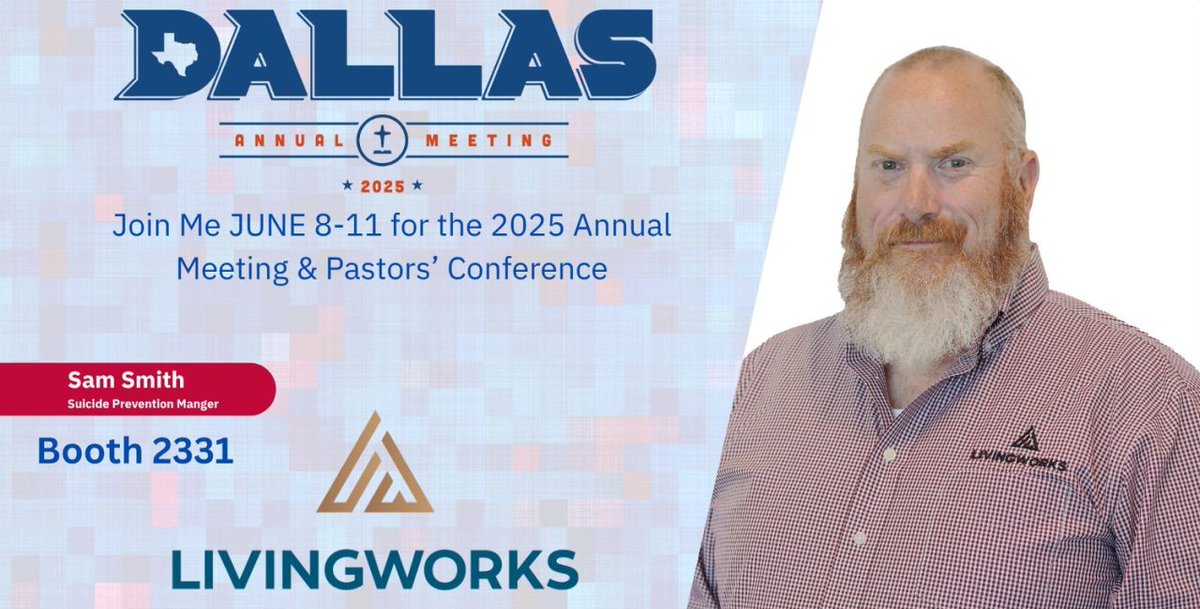 Start your morning with a meaningful #SaferFromSuicide conversation.

Meet Sam Smith, #LivingWorks Suicide Prevention Manager, at Booth 2331 during the Annual Meeting &amp; Pastor’s Conference in Dallas, TX.

Let’s build safer communities together.
