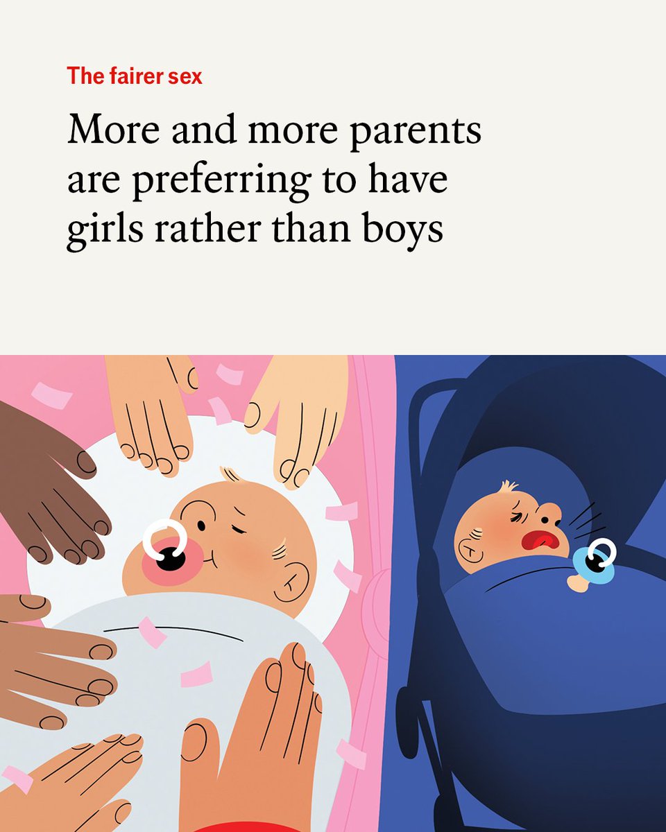 TheEconomist's tweet image. The reasons behind the growing preference for girls and the relative devaluation of boys are not at all clear. But the social ills that afflict men in much of the rich world may play a part econ.st/43HFfjX
Illustration: Alva Skog