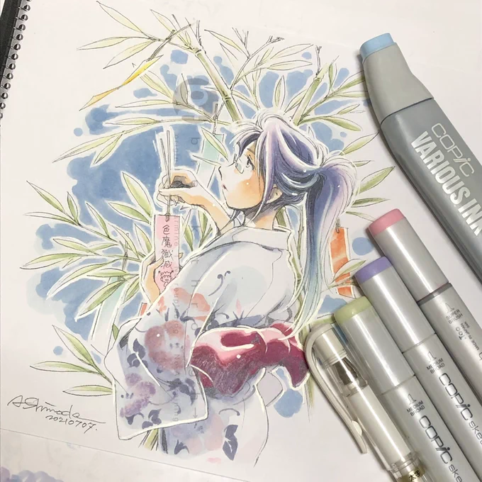 #このタグを見た人はポニーテールの画像を貼る 何年か前の七夕絵☆ #日下くんそれセクハラです
