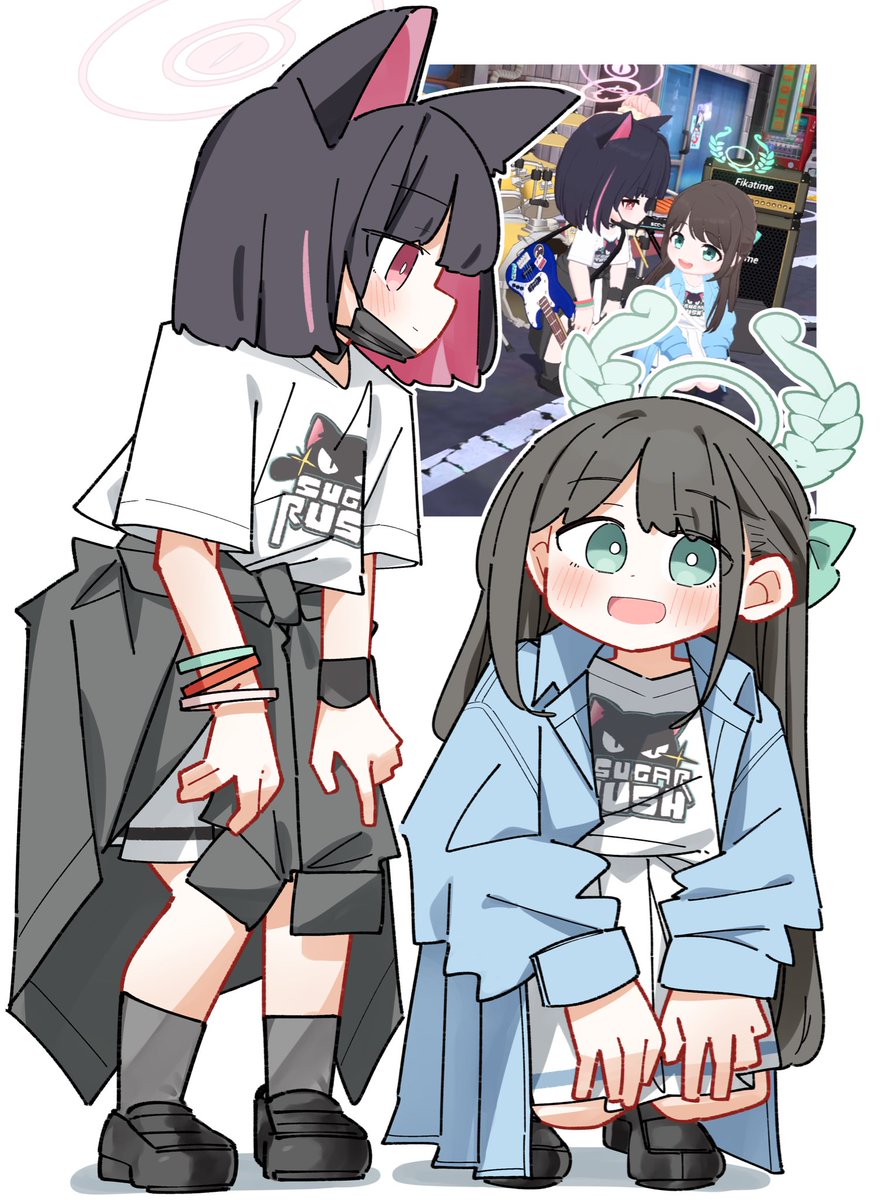 勝利モーションで見つめ合う二人が可愛いね、という絵