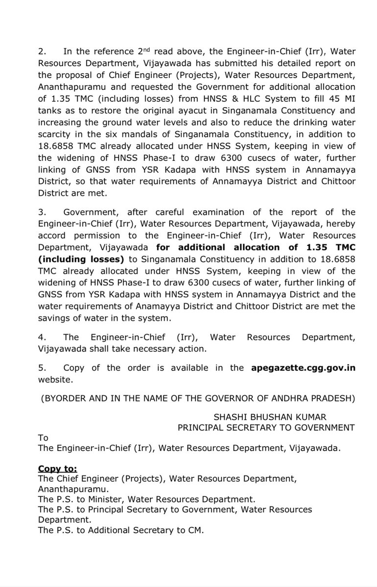 Sambasiva Reddy Aluru (@alurusamba) on Twitter photo This day, 8th June 2023…
A proud and fulfilling moment as the Government of Andhra Pradesh sanctioned 1.35 TMC additional water from HNSS to supplement all the 50 Tanks of Singanamala Constituency.
Grateful to our beloved leader <a href="/ysjagan/">YS Jagan Mohan Reddy</a> Sri. Y. S. Jagan Mohan Reddy garu for This day, 8th June 2023…
A proud and fulfilling moment as the Government of Andhra Pradesh sanctioned 1.35 TMC additional water from HNSS to supplement all the 50 Tanks of Singanamala Constituency.
Grateful to our beloved leader <a href="/ysjagan/">YS Jagan Mohan Reddy</a> Sri. Y. S. Jagan Mohan Reddy garu for