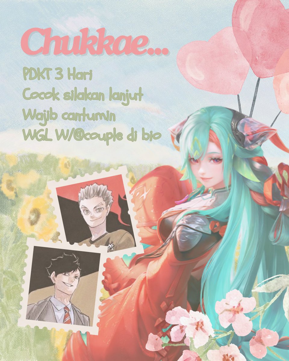 LadyDyadia's tweet photo. @MansionOfFate ⠀
[ Verif MOF 1st place ] 

@BokutoBao &amp; @KurooBao PDKT 3 hari. Kalo cocok lanjut ajaa. WAJIB TULIS WGL W/ [couple] DI BIO. Chukkaee~~^^

Total vote: 17 votes.
⠀ https://t.co/Oq2CZRC50L
