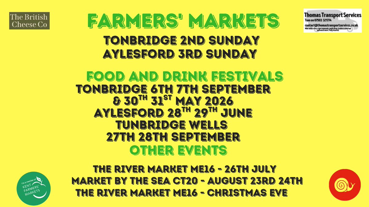 Tonbridge Farmers Market - 2nd Sunday every month (@tonbridgefmmrkt) on Twitter photo We're always looking for exciting producers to join our award wining team
<a href="/AylesfordFmMrkt/">Aylesford Farmers Market-3rd Sunday of every month</a> 3rd Sun of Month
Aylesford Food & Drink Fest 28/28 June
The River Market ME16 26 July 24 December 25th
<a href="/TonFoodDrinkFes/">Tonbridge Food & Drink Festival May 24th 25th</a> 6/7 Sept 30/31 May
<a href="/TWellsFoodFest/">Royal Tunbridge Wells Food Fest 28th 29th Sept 24</a> 27/28 Sept
#Ad We're always looking for exciting producers to join our award wining team
<a href="/AylesfordFmMrkt/">Aylesford Farmers Market-3rd Sunday of every month</a> 3rd Sun of Month
Aylesford Food & Drink Fest 28/28 June
The River Market ME16 26 July 24 December 25th
<a href="/TonFoodDrinkFes/">Tonbridge Food & Drink Festival May 24th 25th</a> 6/7 Sept 30/31 May
<a href="/TWellsFoodFest/">Royal Tunbridge Wells Food Fest 28th 29th Sept 24</a> 27/28 Sept
#Ad