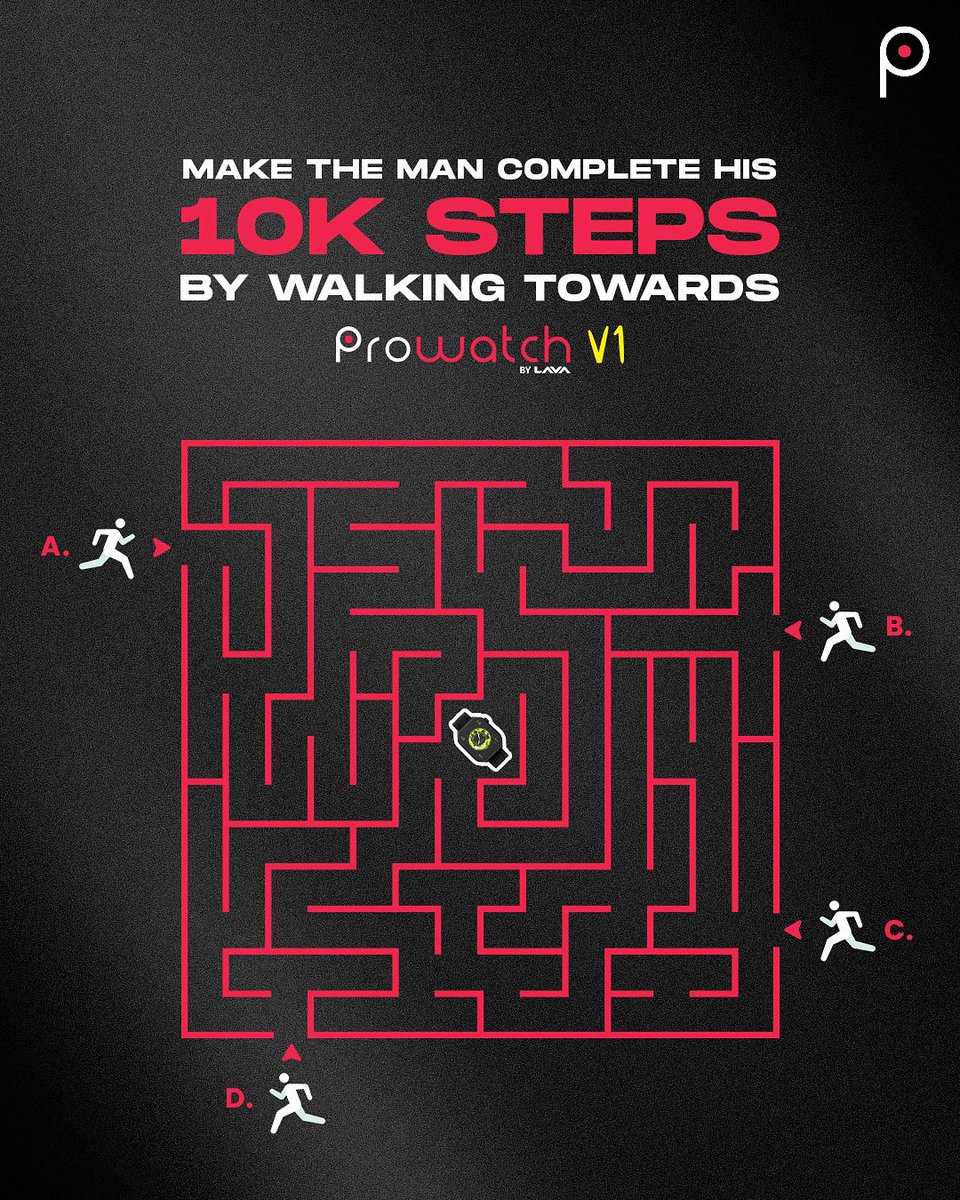 ProZone_In's tweet photo. Find Your Way to the Prowatch V1
Help him hit 10K steps and you might just win a freebie ✨

Here’s how to enter:

1. Follow @prozone_in 
2. Tag 3 friends who should join the challenge
3. Comment with the correct path — A, B, C or D

5 lucky winners will score Prozone freebies 
Think you’ve got the right direction? Let’s see👀

#Contest #Giveaway #Prozone #ProwatchV1