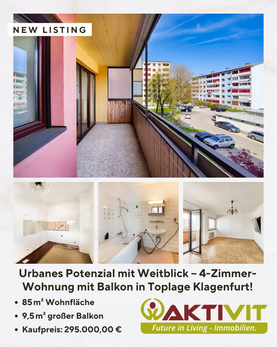 AKTIVITorg's tweet photo. 🌇 Urbanes Potenzial mit Weitblick – 4-Zimmer-Wohnung mit Balkon in Toplage Klagenfurt! 🛠️✨
Im 2. Obergeschoss eines gepflegten Wohnhauses wartet diese sanierungsbedürftige Wohnung auf kreative Köpfe mit Sinn für Raum &amp; Möglichkeiten. https://t.co/DcrBknEwOV