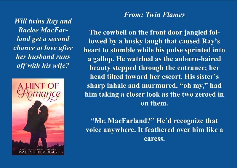 #SundaySnippet From #twinflames part of #ahintofromance #shortstorycollection #InspirationalWithAnEdge #ChristianFiction

Amazon: amzn.to/3GYvlkY

Other Online Retailers: books2read.com/AHintofRomance