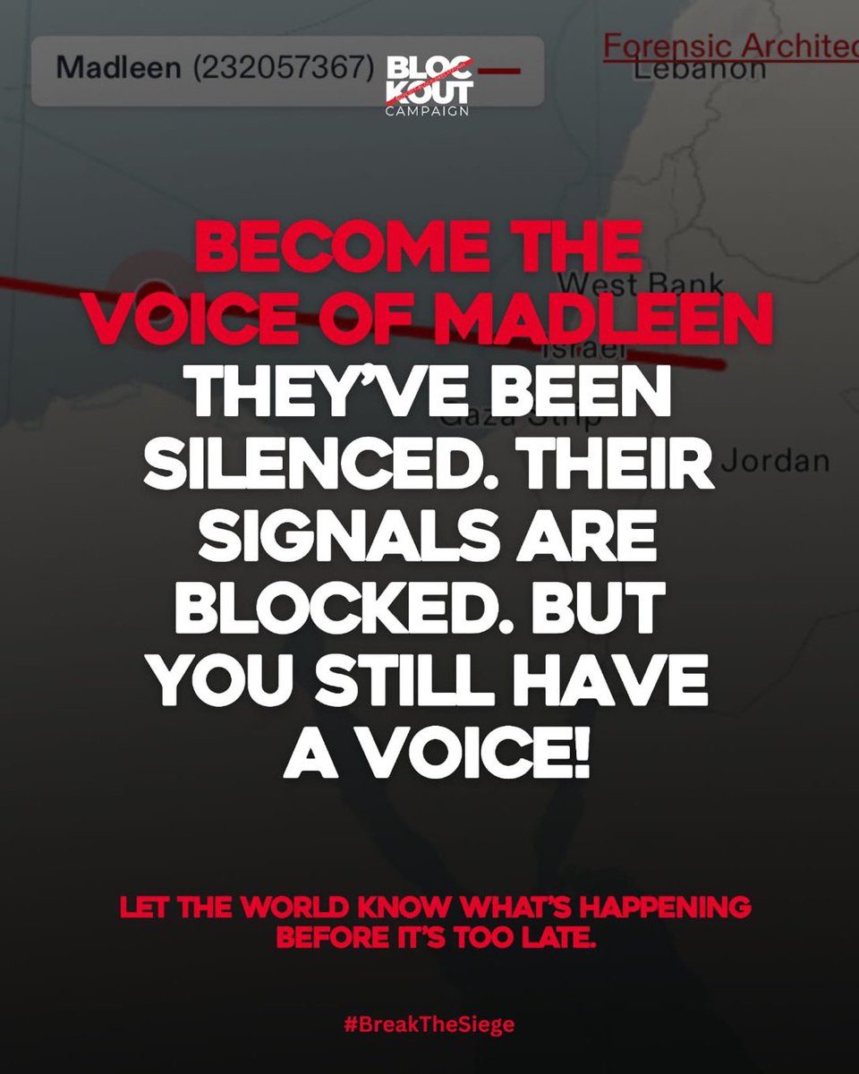 The #FreedomFlotilla Madleen vessel may lose its signal due to israeli terrorism &amp; piracy, but they won’t lose our support: be louder, say it