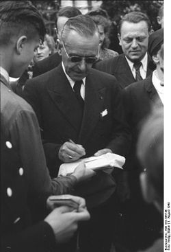 Thomas Mann signing autographs in Weimar, 1949.