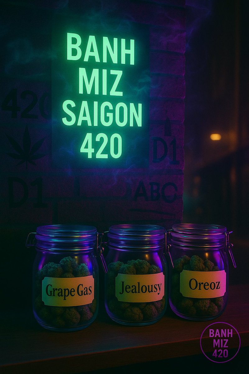 banhmiz420's tweet image. This week’s flavors, only in Saigon:

• Grape Gas – fruity &amp;amp; funky kick
• Oreoz – creamy clouds, lazy vibes
• Jealousy – smooth smoke, dreamy mind
📍 District 1, Ho Chi Minh City
💬 DM us for details – locals know.
#Saigon420  #HiddenMenu #Grape #Oreoz #Jealousy #VietnamVibes