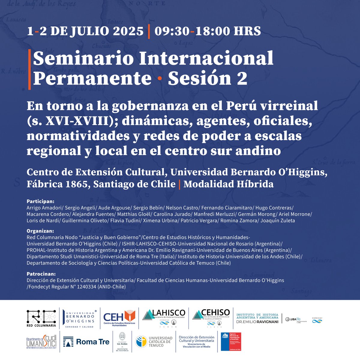 Los próximos 1 y 2 de julio estaremos en esta segunda sesión del Seminario Internacional Permanente, la cual girará en torno a la gobernanza en el Perú virreinal. Participarán investigadores/as de varias universidades. 

Os esperamos!
