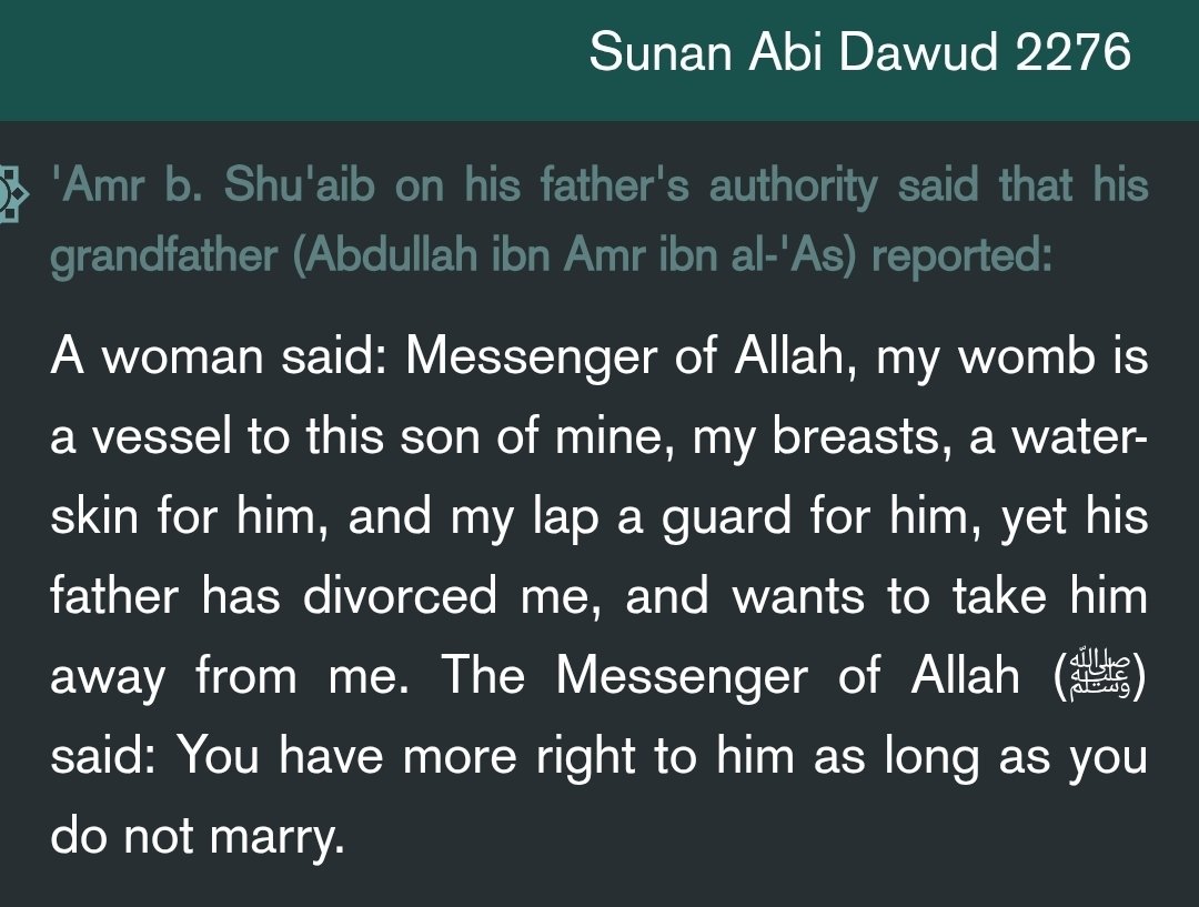 There is significant wisdom in the fact that Islamic law disqualifies a divorced mother of custody over the children when she marries a man who is not a close relative of her children.