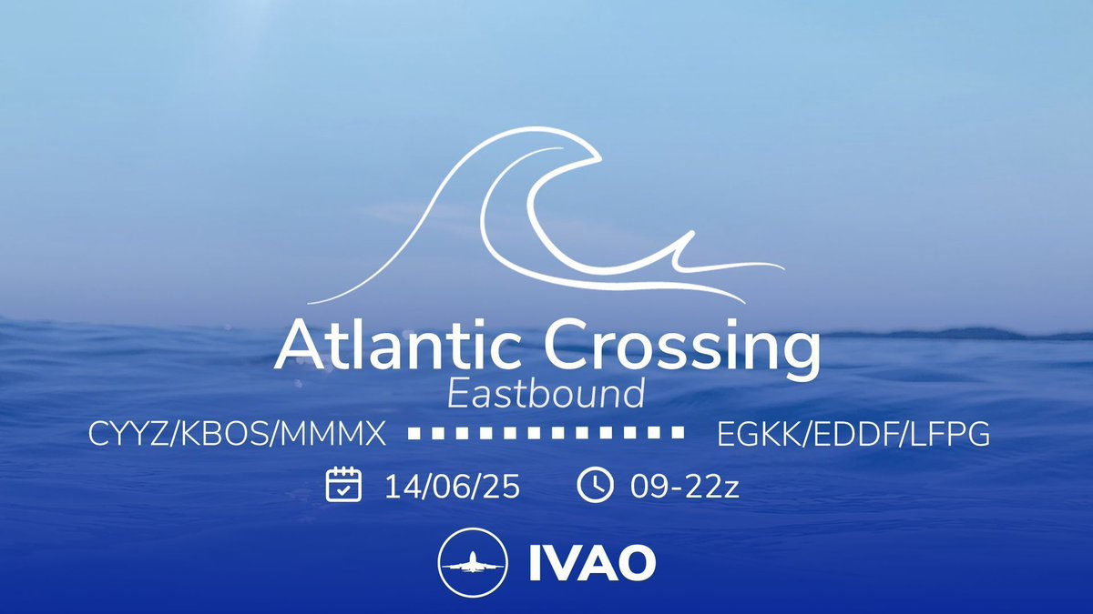 🌊 Atlantic Crossing  Eastbound Edition 🌍✈️

Mach dich bereit für den Klassiker unter den Langstreckenflügen. Am 14.06.2025 nimmt dich IVAO mit auf die Route richtung Osten. 

📲 Mehr Infos findest du im Forum unter link.ivao.de/Atlantic-Cross…