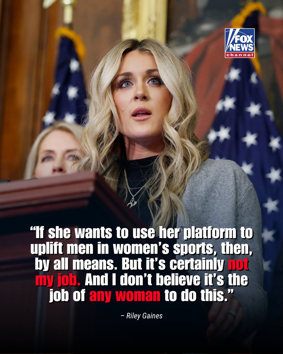 FoxNews's tweet photo. “To say I should be doing this is insane.”

@Riley_Gaines_ fires back at @Simone_Biles after the legendary gymnast called the former NCAA swimmer “truly sick” for pushing back against biological males competing in girls’ sports across America. The @Outkick host says it’s “not her job,” nor the job of any other woman, to “uplift” transgender athletes.