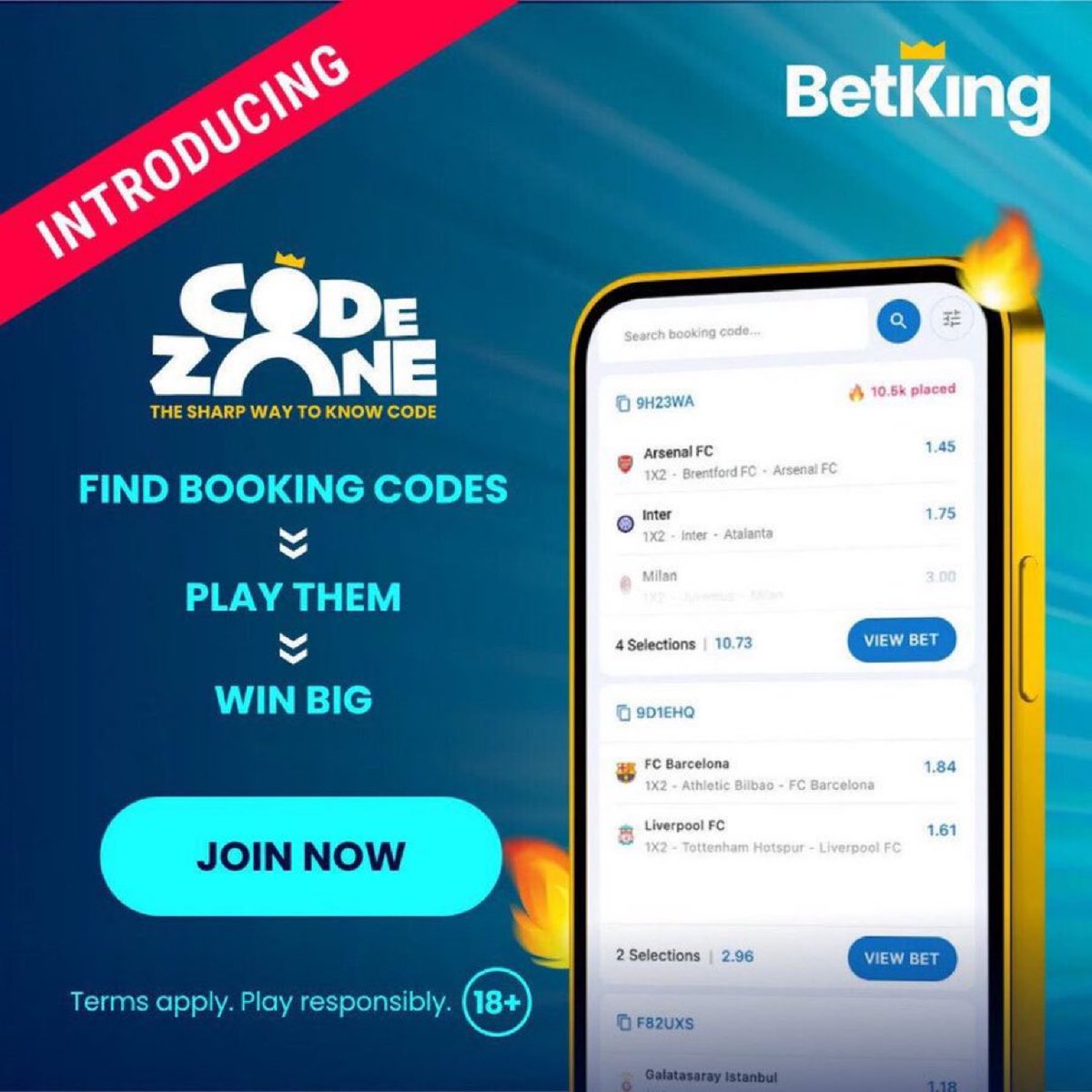 One standout feature of the BetKing app has to be the Code Zone. 

Not sure what to stake on? 
Enterthe Code Zone and explore a list of betting options ready for you to choose from🙌🏼