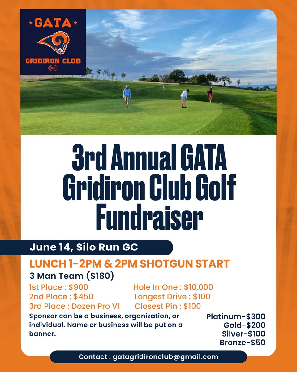 Still have some spots available if you want to play some ⛳️! Contact gatagridironclub@gmail.com!