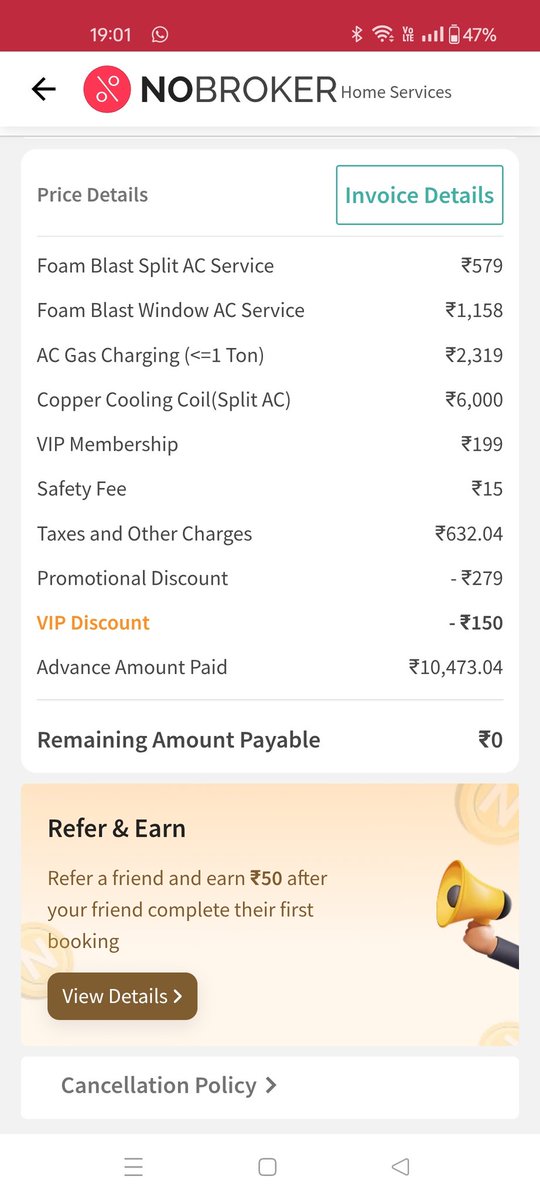 GaniJoshi's tweet photo. @NoBrokerCare  I opt AC service from you after good review, change prts and fill gas but within 45 days AC has start stop cooling, what's the use of taking service  of no broker  and paying this much if AC can't work for 3 months and for followup every time your engr asked money https://t.co/hGp7gxtcTW