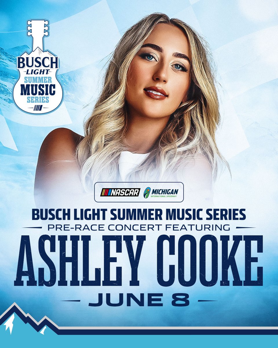 TODAY! Ashley Cooke's bringing the party to pre-race with the Busch Light Summer Music Series! 🎸 

(And, stick around for a special encore you won't want to miss 😏)