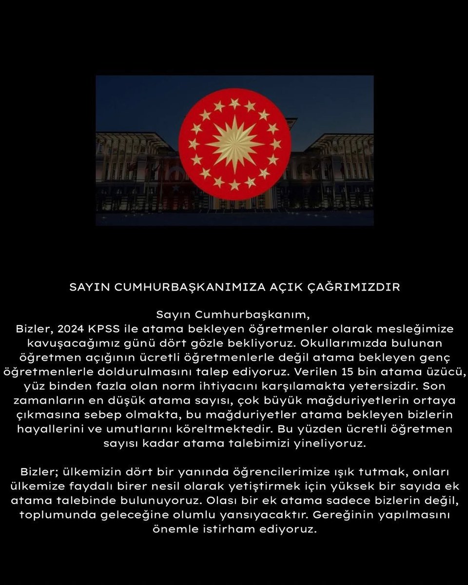 Aşağıda belirttiğimiz istekleri tarafınızca Sayın Cumhurbaşkanına ve yetkili mercilere ulaştırılması adına destek olmanızı içtenlikle rica ediyoruz.
Göstereceğiniz ilgi ve destek için şimdiden teşekkür eder, saygılarımızı sunarız
<a href="/acarfaruka/">Faruk Acar</a> <a href="/fahrettinaltun/">Fahrettin Altun</a>

 #AdımEkatamaUmudumCb