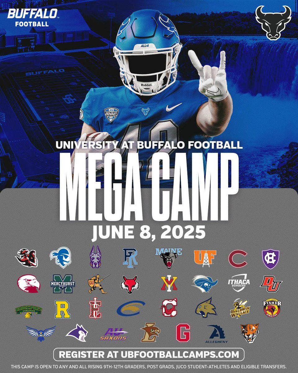 Excited to attend the University at Buffalo Mega Camp today! Ready to display my skills.
<a href="/UBFootball/">UB Football</a> <a href="/Pete_Lembo/">Pete Lembo</a> <a href="/ronwhitcomb/">Ron Whitcomb</a> <a href="/CoachBDoc/">Brian Dougherty</a> <a href="/CBEastFootball/">Central Bucks EAST Football</a>