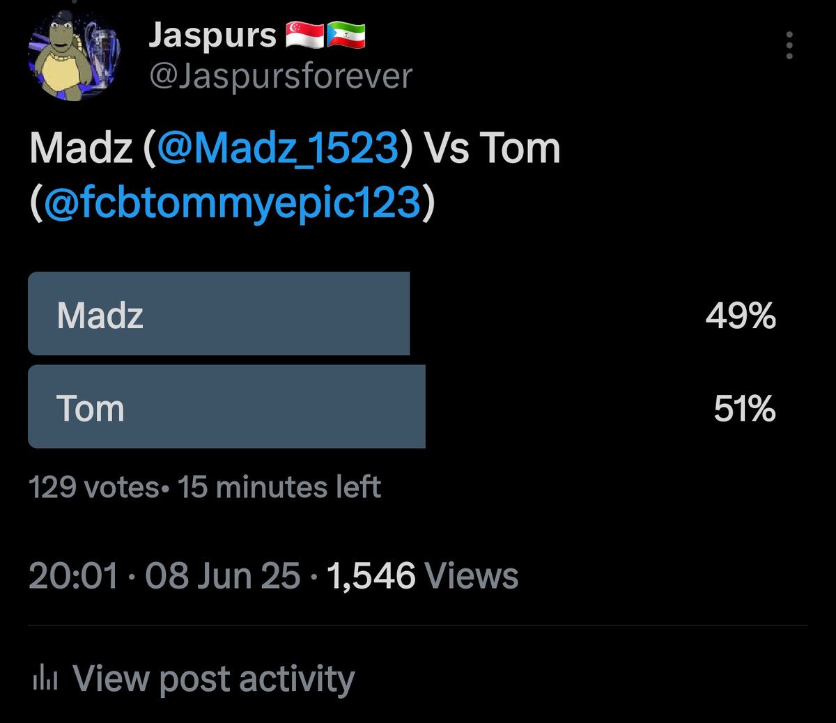 Jaspursforever's tweet photo. Tight race going into the last 15 minutes #MADTOM https://t.co/t4n2a5Rdcf