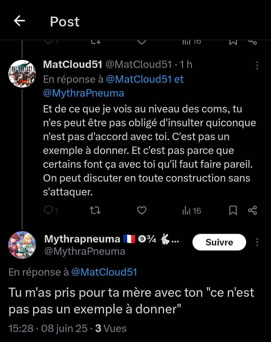 C'est quand même assez incroyable les réseaux sociaux aujourd'hui.
Si on a le malheur de dire qu'on est pas d'accord avec quelqu'un on se fait insulter, et quand on dit à des personnes qui se font insulter de pas faire pareil dans ses commentaires, on se fait bloquer !