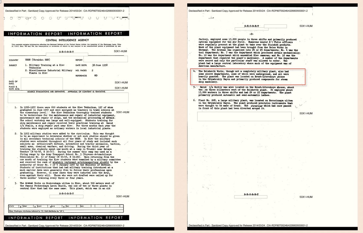 darklake99's tweet image. The Bolshevik Plant in Kiev was attacked by Russia on the 6th June (2 days ago) as an important military target.
In the early Cold War (1958) the CIA identified the 'Bolshevik Works' as a key Soviet, secret military facility, with heavily guarded underground departments. (see…