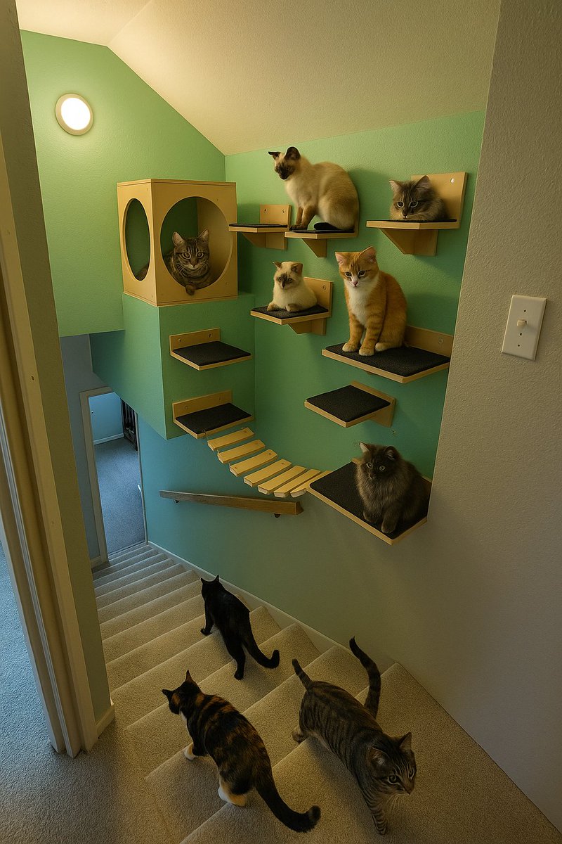 AlecksFreitas's tweet photo. @NoContextHumans In addition to the cat playground, you may need to adopt about 7 to complete the decoration 😂 https://t.co/Te8RCZJ3Nz