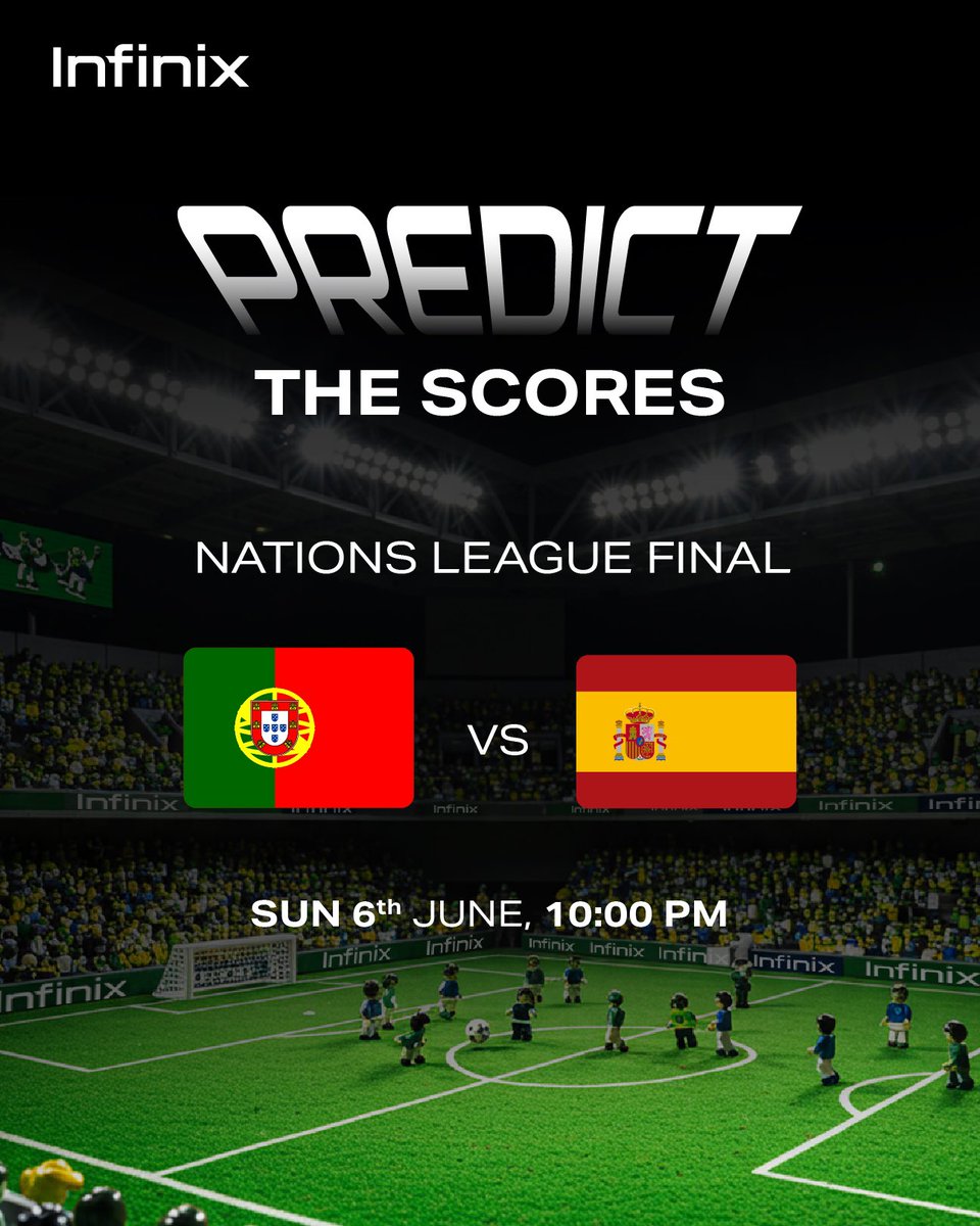 🔥 Today at 10:00 pm  Portugal 🇵🇹 VS Spain 🇪🇸 in the Nations League Final at Munich’s Allianz Arena. 

Who’s lifting the trophy? Predict the score below!

#InfinixUganda #InfinixNOTESeries