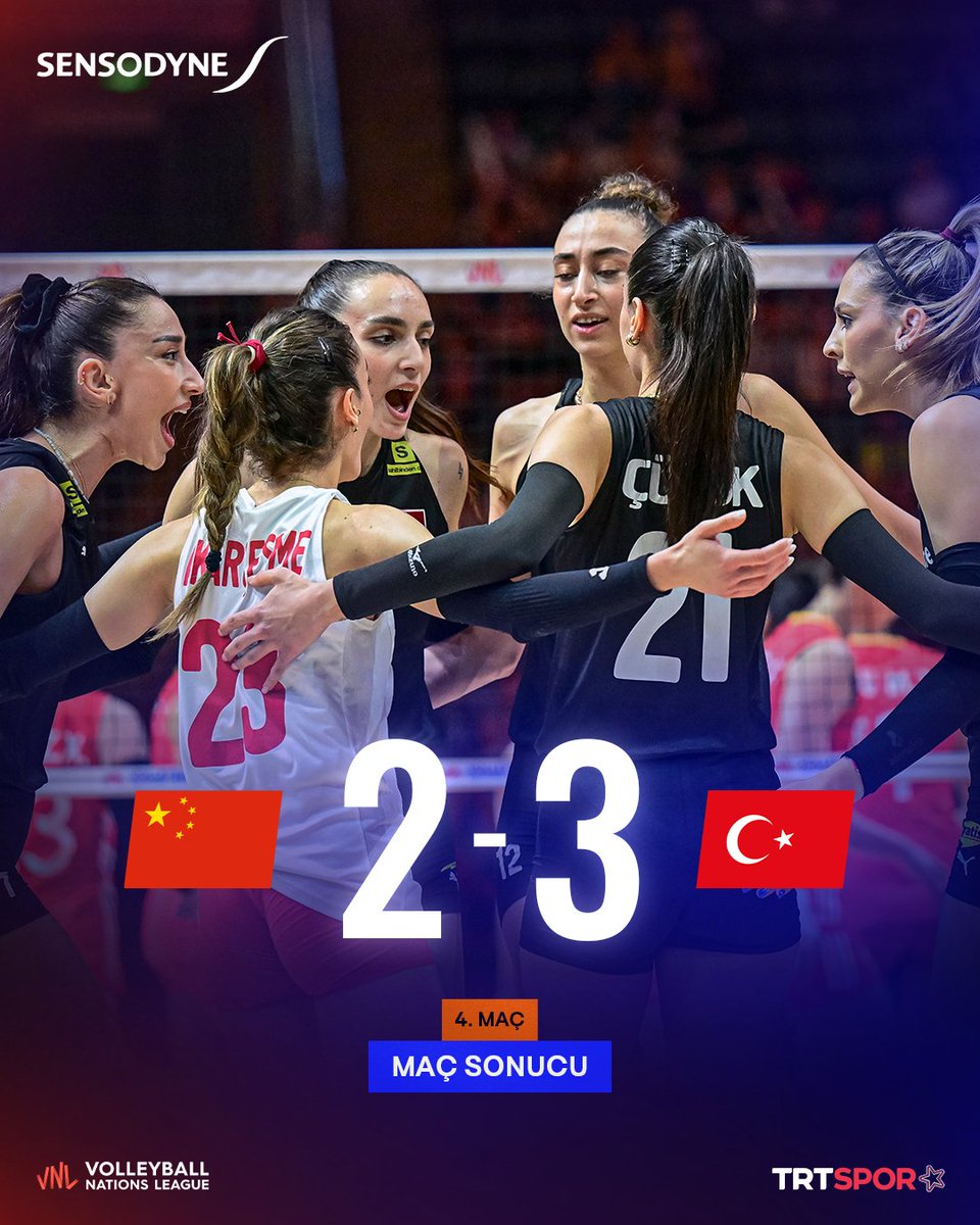 TRT Spor Yıldız (@trtsporyildiz) on Twitter photo 🇹🇷FİLENİN SULTANLARI FİRE VERMEDİ!
🏐 A Milli Kadın Voleybol Takımımız, 2025 Kadınlar VNL'deki ilk hafta dördüncü ve son maçında 🇨🇳Çin'i 3-2 yendi ve 4'te 4 yaptı.
🆚 25-19, 20-25, 31-29, 26-28 ve 12-15 🇹🇷FİLENİN SULTANLARI FİRE VERMEDİ!
🏐 A Milli Kadın Voleybol Takımımız, 2025 Kadınlar VNL'deki ilk hafta dördüncü ve son maçında 🇨🇳Çin'i 3-2 yendi ve 4'te 4 yaptı.
🆚 25-19, 20-25, 31-29, 26-28 ve 12-15